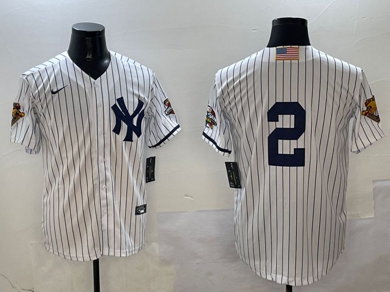 Men New York Yankees #2 No Name White Stripe Throwback Game 2025 Nike MLB Jersey style 1